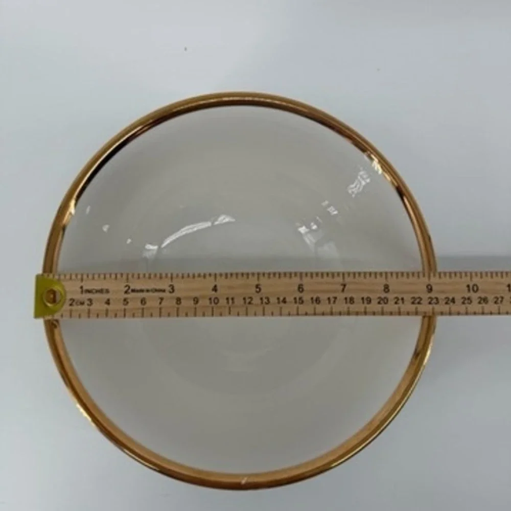 Pier 1 Porcelain Gold Band Serving Bowl White Round 9.25 inch Classic Elegant